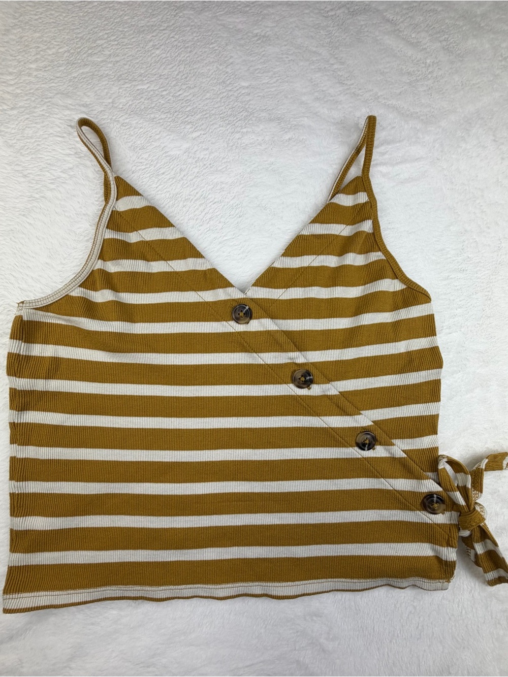 American Eagle Outfitters Striped Mustard & Cream Tie-Side Cami